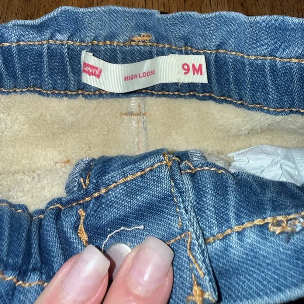NEW LEVI’S SHERPA FLEECE LINED PULL UP ELASTIC WAISTBAND DENIM JEANS SZ 9months